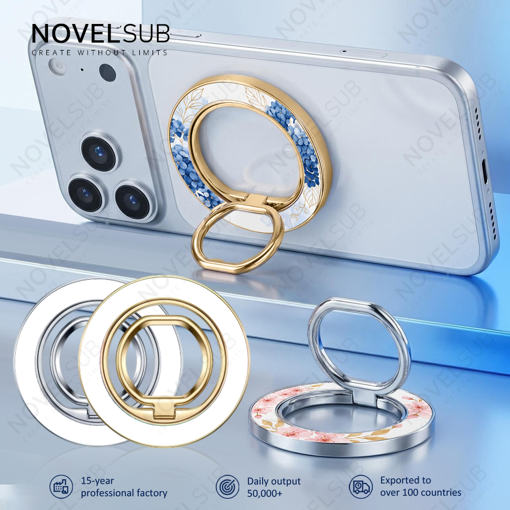 NOVELSUB Sublimation Blank Magnetic Ring Holder Made of  Metal & PC | Custom DIY 360 Degree Rotation Gold & Silver Magnetic Ring Holder |  58*58*5mm Mobile Phone Accessory