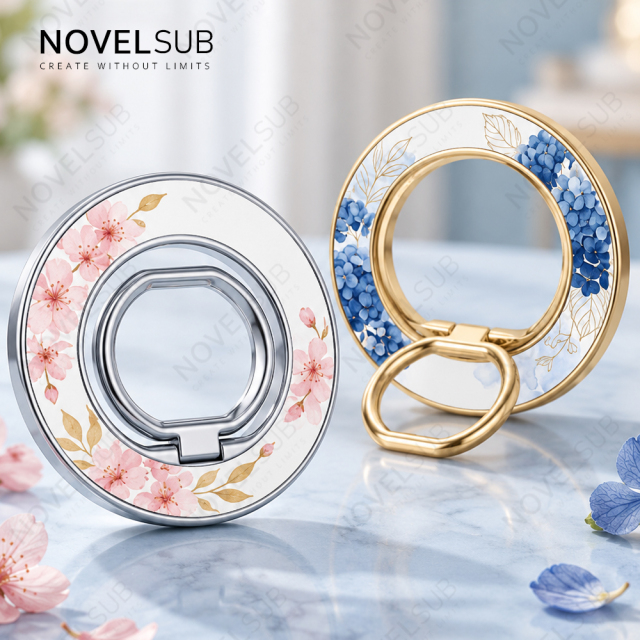 NOVELSUB Sublimation Blank Magnetic Ring Holder Made of  Metal & PC | Custom DIY 360 Degree Rotation Gold & Silver Magnetic Ring Holder |  58*58*5mm Mobile Phone Accessory