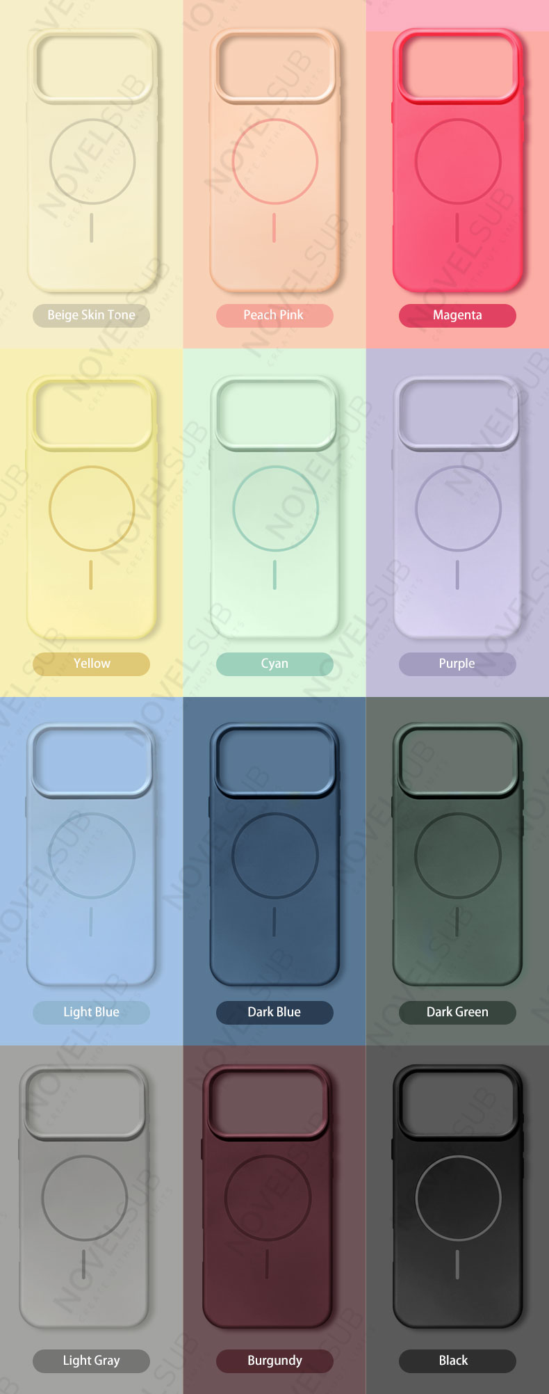 NOVELSUB New Fashion Coloful Soft Silicone Magnetic Phone Cases for iphone 15-17 Series | Ready to Use Phone Cases With Inner Lining & Magnetic Grip