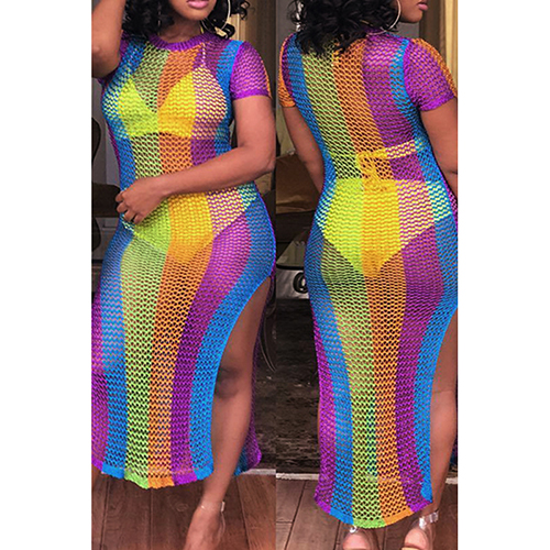 Women Colorful Transparent Maxi Dress