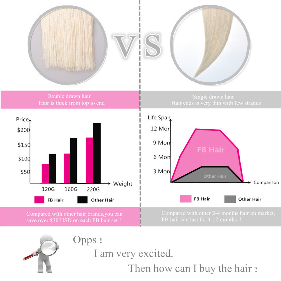 We are professional hair manufacture for Real Hair Extensions Clip in , FB  Hair Clips Extensions  are made from the 100% European Remy human hair on the market. FB  Real Hair Extensions Clip in are ultra luxurious hair with thick hair ends.