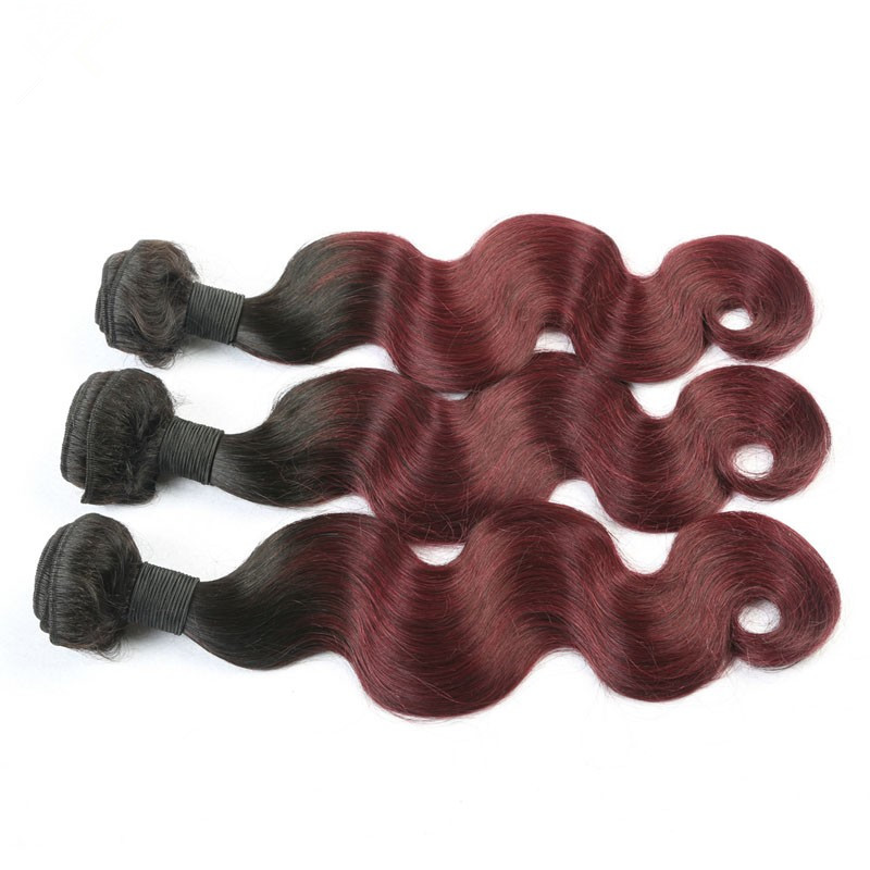 Ombre 1b/99J Peruvian Virgin Hair Body Wave 8A Human Hair Extensions 2 Tone Color Hair Wefts  Human Hair Bundles