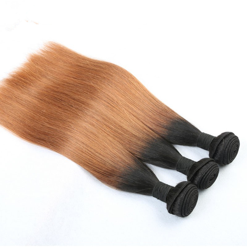 Ombre 1B/30 Straight Human Hair Weave Bundles 2 Tone Color Hair Wefts