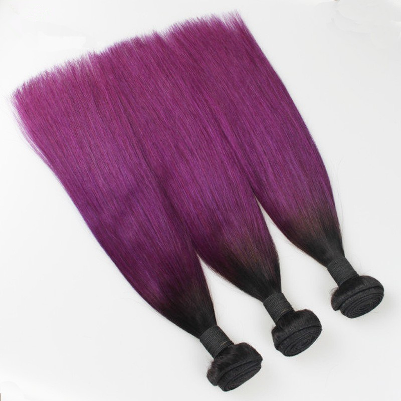 Ombre 1B/Purple Two Tone Color Human Hair Weave Bundles
