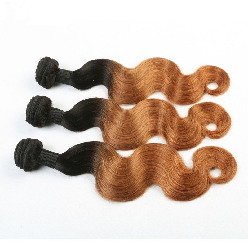 Ombre 1B/30 Human Hair Weave Bundles 2 Tone Color Hair Wefts For Sale