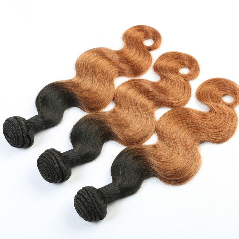 Ombre 1B/30 Human Hair Weave Bundles 2 Tone Color Hair Wefts For Sale
