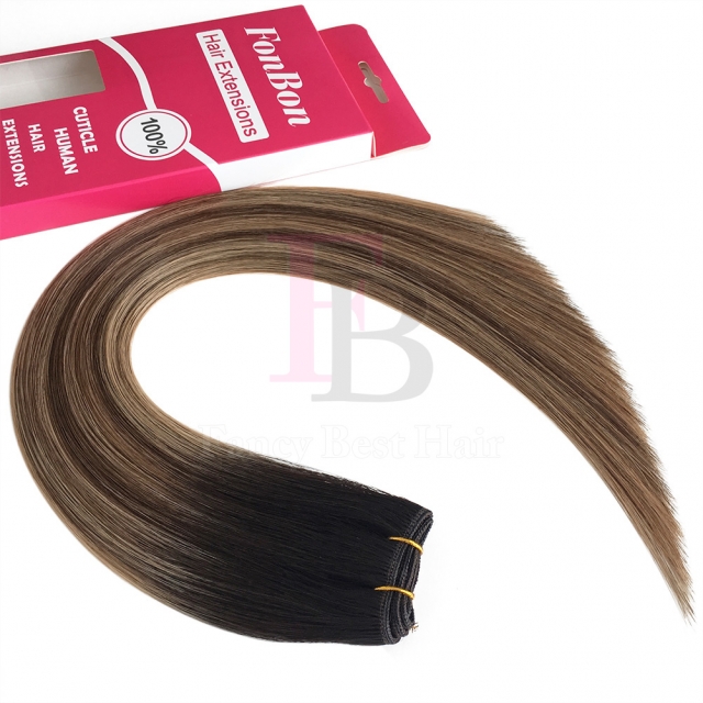 Highlights #4/27 Micro Ring Human Hair Extensions Beaded Hair, 24 / 50g / Brown