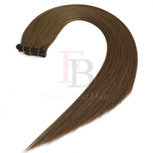 #8 Medium Golden Brown  Flat Weft Hair Extensions