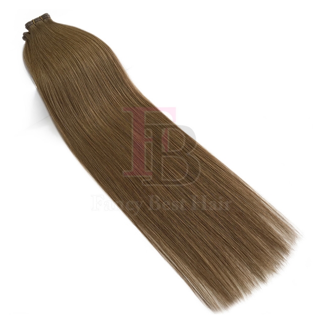 #8 Medium Golden Brown  Flat Weft Hair Extensions