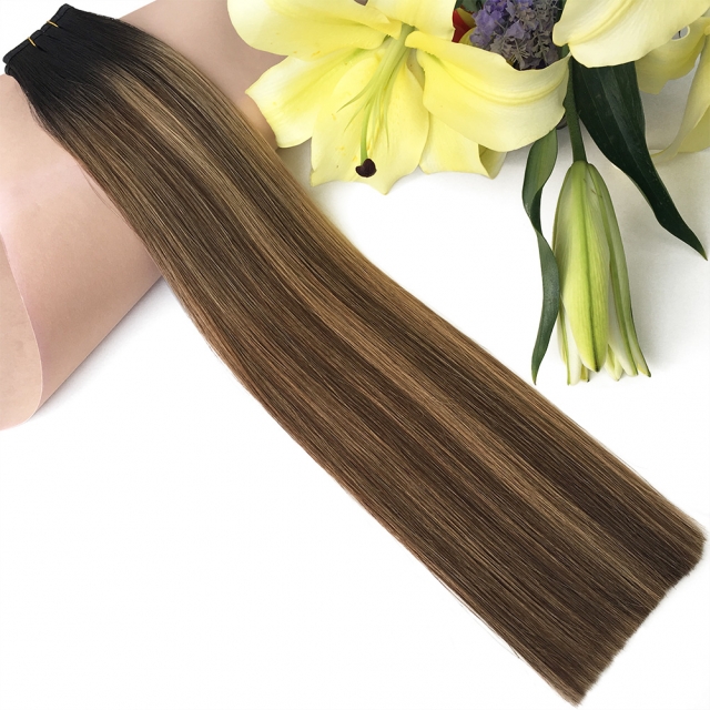 #T2-P4/27 Rooted Balayage Flat Weft Hair Extensions