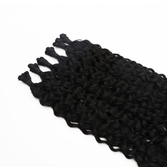 Curly ---  #1B Jet Black Hand Tied Weft