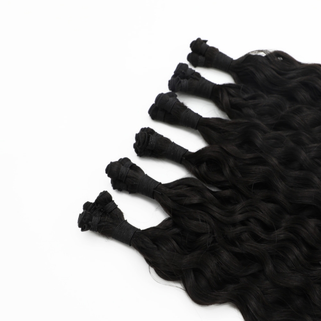 Curly ---  #1B Jet Black Hand Tied Weft