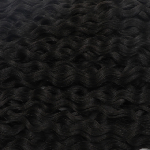 Curly ---  #1B Jet Black Hand Tied Weft
