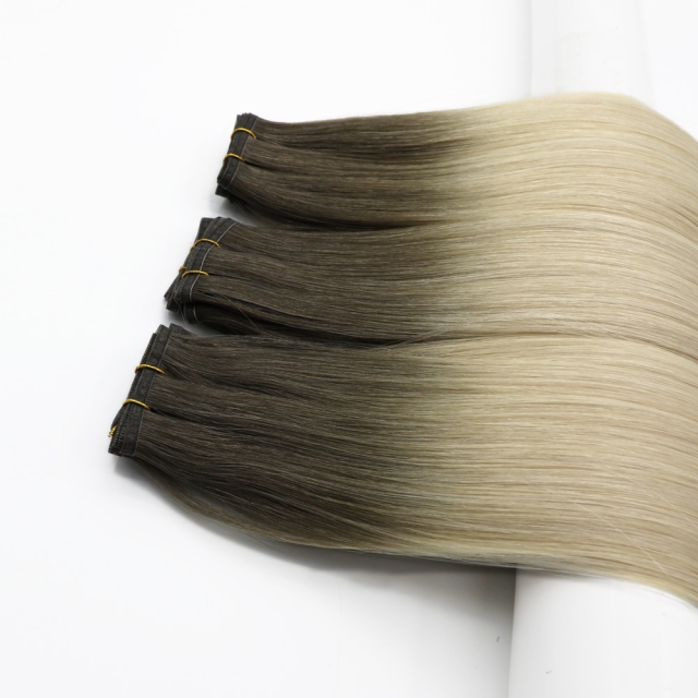 #T7-m60/ice Rooted Balayage Flat Weft Hair Extensions