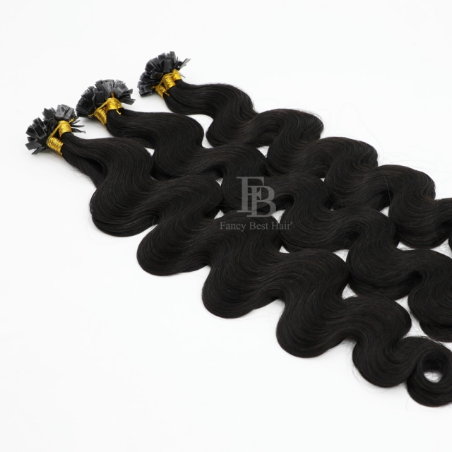 #1B Off Black - Flat/K tip Hair - Body Wave