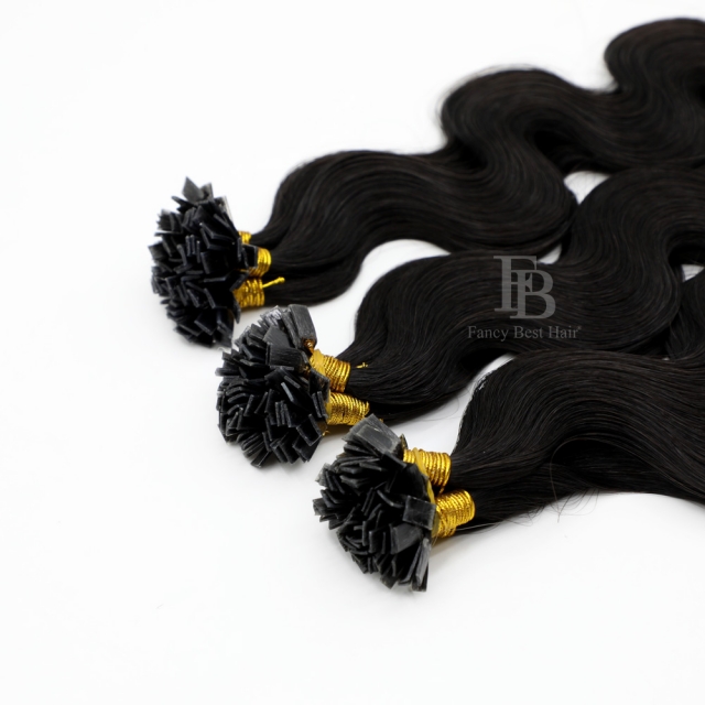 #1B Off Black - Flat/K tip Hair - Body Wave