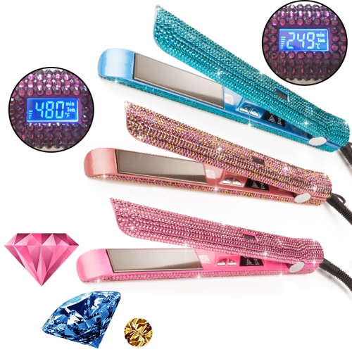 Wholesale Colorful rhinestones Bling flat iron self-portable hair straightener flat iron with titanium plate (customized logo accepted)