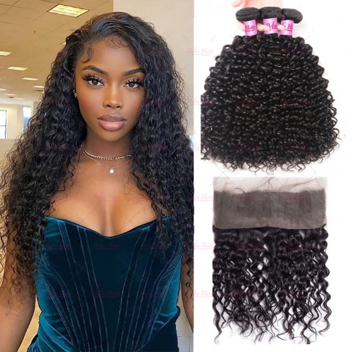 Wholesale Brazilian 360 Lace Frontal With 3Bundles Deep Curly Hair,can do dropshipping