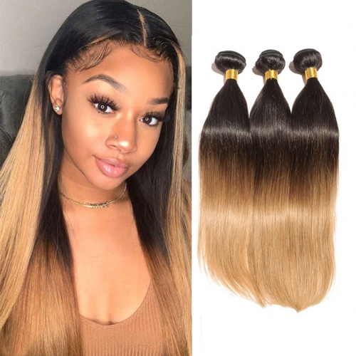 Wholesale Straight Ombre 1B/27# 3Bundles Brazilian Human Hair Weave