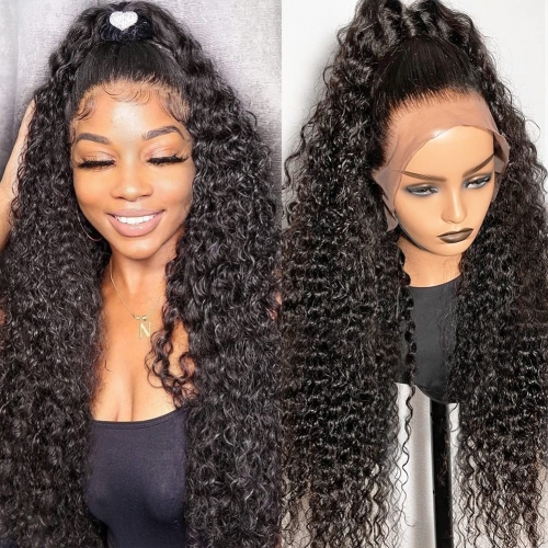 Befa Hair Virgin Deep Curly 13x6 HD Lace Frontal Wig Pre Plucked 200% Density Natural Black Virgin Human Hair Wigs(LFW30)