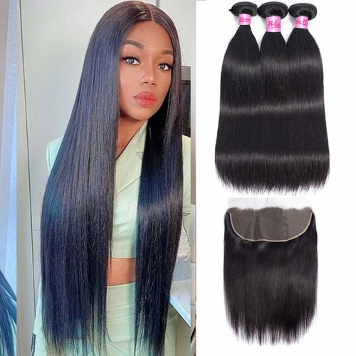 Wholesale Brazilian 13''x6'' Lace Frontal Closure With 3Bundles Straight Hair,can do dropshipping