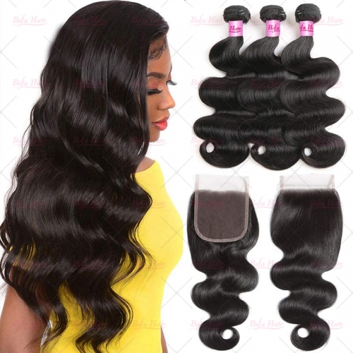 Wholesale Pre-plucked 3 Bundles Brazilian Body Wave Hair With 4x4 Lace Closure,can do dropshipping