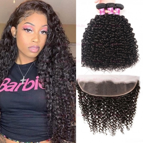 Wholesale Brazilian 13''x4'' Lace Frontal Closure With 3Bundles Jerry Curly Hair,can do dropshipping
