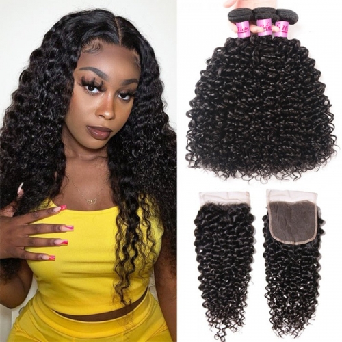 Wholesale Pre-plucked 3 Bundles Brazilian Deep Curly Hair With 4x4 Lace Closure,can do dropshipping