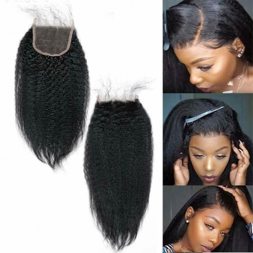 Wholesale Kinky Straight Unprocessed Virgin Human Hair HD 4x4 Lace closure  Human Hair With Baby Hair For Women Natural Color,can do dropshipping