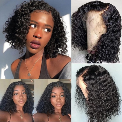 Wholesale 13*4 Inch Jerry Curly Lace Frontal Short Cut Wig Human Hair Bob Wig 150% Density Wigs(BOB03)