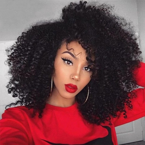 Wholesale Throw On&Go Natural Black Afro Kinky Curly Human Hair Glueless Wig(BOB03)