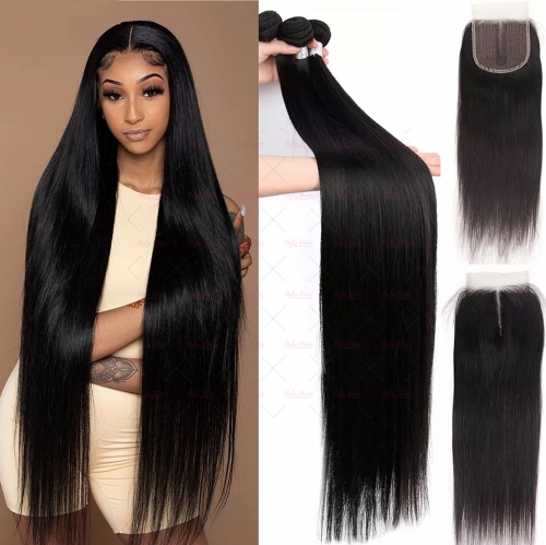 Wholesale Pre-plucked 3 Bundles Brazilian Straight Hair With 5x5 Lace Closure,can do dropshipping