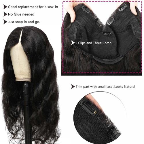 Wholesale V Part Human Hair Wigs Brazilian Virgin Body Wave 180 Density Pre Plucked Glueless Middle Part Wig