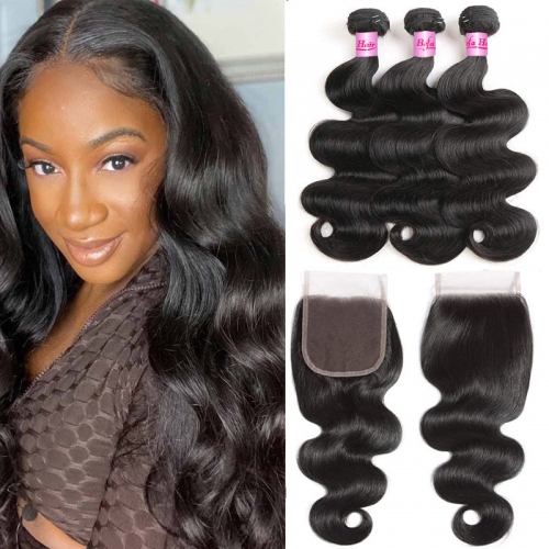 Wholesale Pre-plucked 3 Bundles Brazilian Body Wave Hair With 6x6 Lace Closure,can do dropshipping