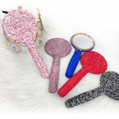 Wholesale Rhinestone Handheld Small Metal Cosmetic Mirror Private Label Bling Makeup Mirror can do dropshipping
