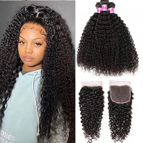 Wholesale Pre-plucked 3 Bundles Brazilian Kinky Curly Hair With HD5x5 Lace Closure,can do dropshipping