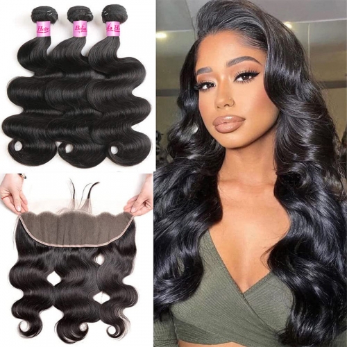 Wholesale Brazilian 13''x6'' Lace Frontal Closure With 3Bundles Body Wave Hair,can do dropshipping