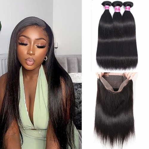 Wholesale Brazilian 360 Lace Frontal Closure With 3Bundles Straight Hair,can do dropshipping