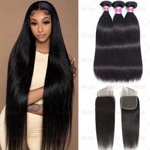 Wholesale  Pre-plucked 3 Bundles Brazilian Straight Hair With 6x6 Lace Closure,can do dropshipping