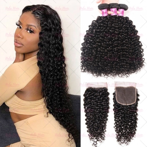 Wholesale Pre-plucked 3 Bundles Brazilian Jerry Curly Hair With 5x5 Lace Closure,can do dropshipping