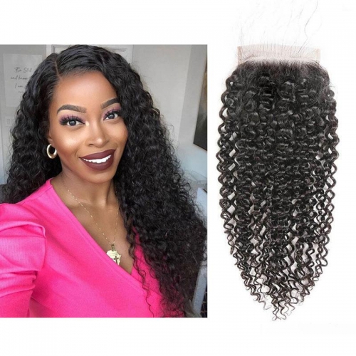 Wholesale Kinky Curly  4*4 Lace Closure Pre Pluck  100% Virgin Human Hair High Quality,can do dropshipping
