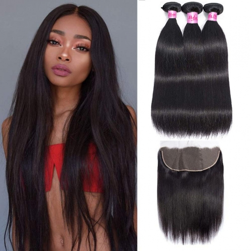 Wholesale Pre-plucked 3 Bundles Brazilian Straight Hair With 4x4 Lace Closure,can do dropshipping