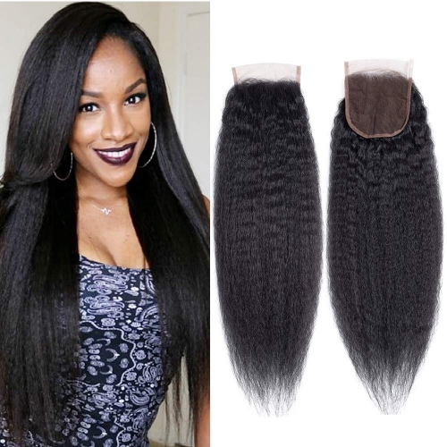 Wholesale Kinky Straight  4*4 Lace Closure Pre Pluck  100% Virgin Human Hair High Quality,can do dropshipping