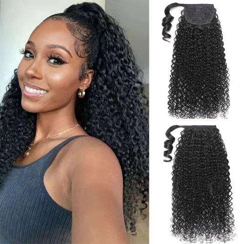 Wholesale Jerry Curly Ponytail Human Hair Clip in Wrap Around Remy Human Hair Hairpieces Natural Black