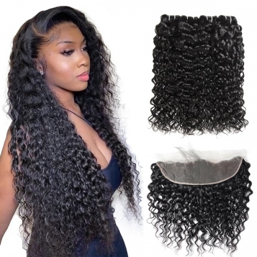 Wholesale Water Wave 100% human hair 13*4 Ear to Ear Lace Frontal Closure,can do dropshipping