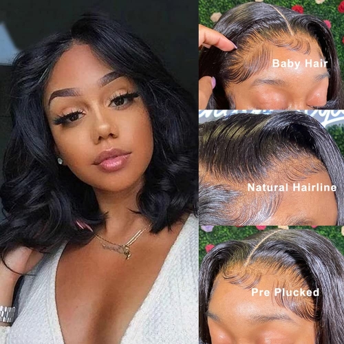 Wholesale 13*4 Inch Body Wave Lace Frontal Short Cut Wig Human Hair Bob Wig 150% Density Wigs