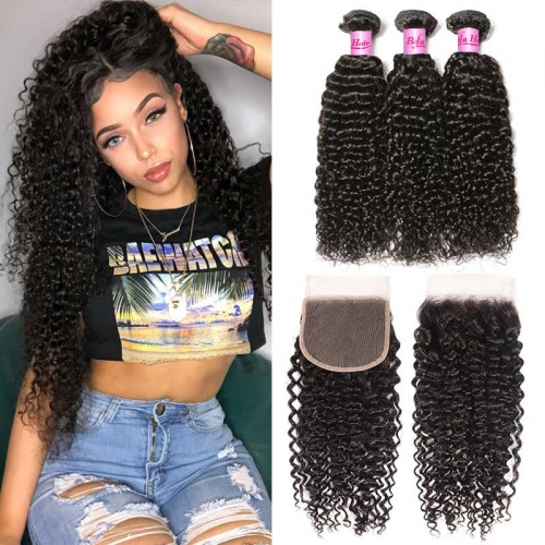 Wholesale Pre-plucked 3 Bundles Brazilian Jerry Curly Hair With HD5x5 Lace Closure,can do dropshipping