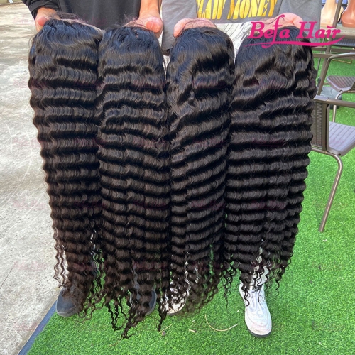 Wholesale Virgin Deep Wave 13x6 Transparent Lace Frontal Wig Pre Plucked 200% Density Natural Black Virgin Human Hair Wigs