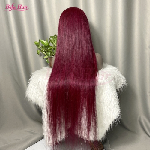 Wholesale 99J# 13x4 Straight Lace Frontal Human Hair Wigs With Baby Hair Pre-plucked 180% Density Wigs