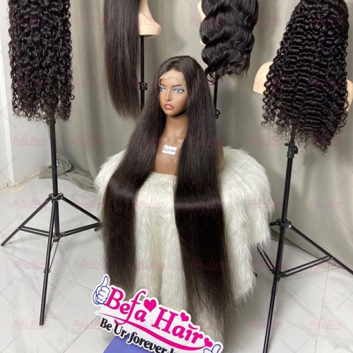 Wholesale Virgin Straight 13x6 Transparent Lace Frontal Wig Pre Plucked 200% Density Natural Black Virgin Human Hair Wigs
